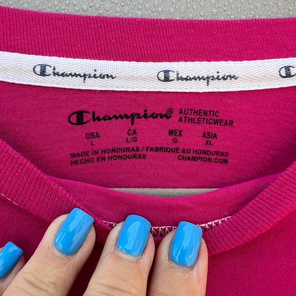 Champion Authentic Athletic Hot Pink Large Cotton Crop Short Sleeve Tee Shirt - Picture 5 of 12